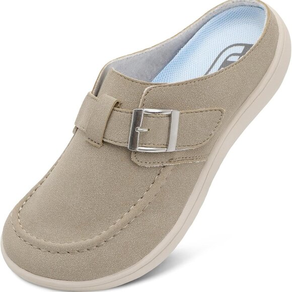 Shoes - Womens Wide Suede Clogs Zero Drop Slip On Mules for Swollen Feet Indoor Outdoor